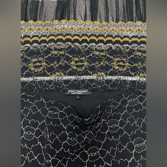 Betsey Johnson Black Lace-Trim Midi Skirt with Gold & White Accents - Picture 2 of 5